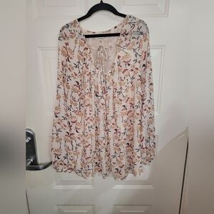 Max Studio Floral Flowy‎ Blouse Size Large long Sleeve